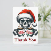 Spooky Halloween Sipping Coffee Christmas Santa Pe Bedankkaart (Staand voorkant)