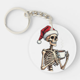 Spooky Halloween Sipping Coffee Christmas Santa Sleutelhanger