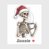 Spooky Halloween Sipping Coffee Christmas Santa Sticker (Vel)