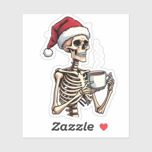 Spooky Halloween Sipping Coffee Christmas Santa Sticker (Vel)