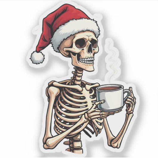 Spooky Halloween Sipping Coffee Christmas Santa Sticker (Voorkant)