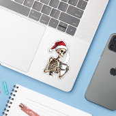 Spooky Halloween Sipping Coffee Christmas Santa Sticker (Laptop met iPhone)