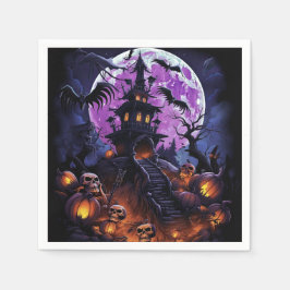 Spooky Halloween Skelet Skull Haunted House Servet