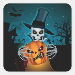Spooky Halloween Skelet Vierkante Sticker