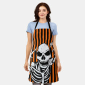 Spooky Halloween Skeleton Black Oranje Stripes Schort (Gedragen)