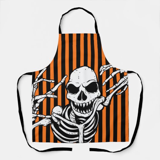 Spooky Halloween Skeleton Black Oranje Stripes Schort (Voorkant)