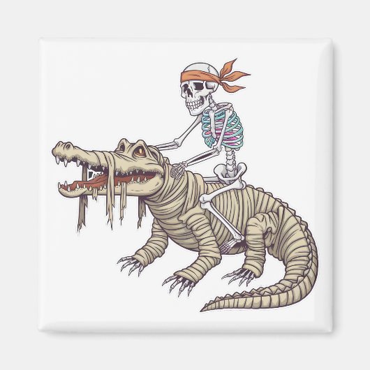 Spooky Halloween Skeleton Crocodile Mummy Magneet (Voorkant)