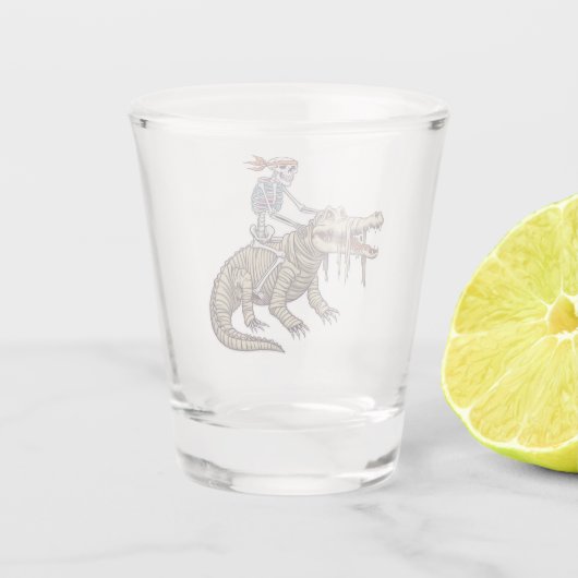 Spooky Halloween Skeleton Crocodile Mummy Shot Glas (Achterkant)