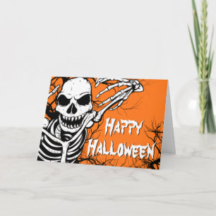 Spooky Halloween Skeleton Oranje Scary Kaart