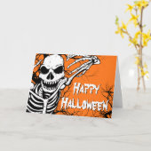 Spooky Halloween Skeleton Sinaasappel eng Kaart (Gele Bloem)