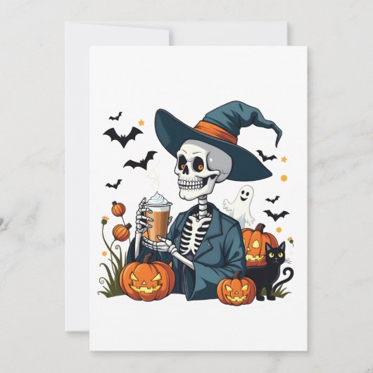 Spooky Halloween Skeleton Sippin Pumpkin Spice Bedankkaart (Voorkant)