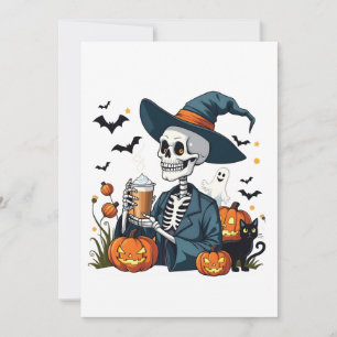 Spooky Halloween Skeleton Sippin Pumpkin Spice Bedankkaart