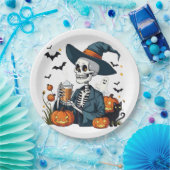Spooky Halloween Skeleton Sippin Pumpkin Spice Papieren Bordje (Feest)