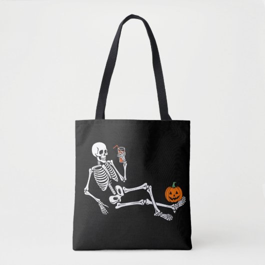 Spooky Halloween Skeleton Sippin Pumpkin Spice Tote Bag (Voorkant)