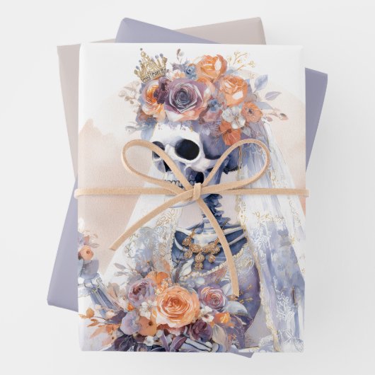 Spooky Halloween Skeleton Wrapping Paper (In situ)