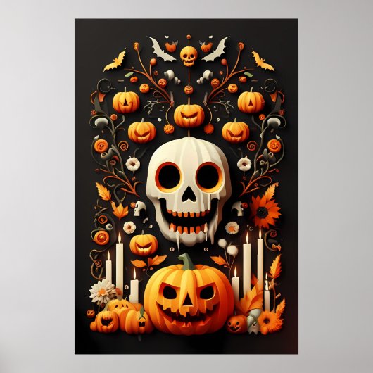 Spooky Halloween Skull Art, spookachtige witte sch Poster (Voorkant)