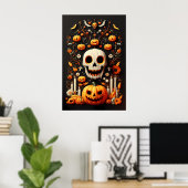 Spooky Halloween Skull Art, spookachtige witte sch Poster (Thuiskantoor)