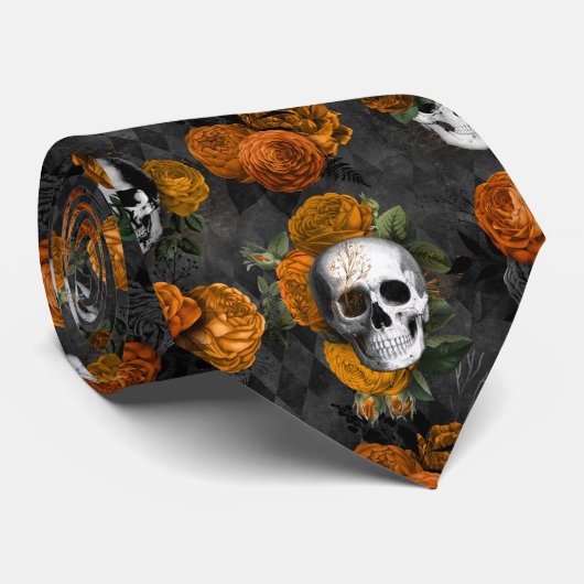 Spooky Halloween Skull en Rozen Stropdas (Opgerold)