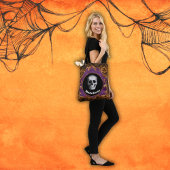 Spooky  Halloween Skull op Sinaasappel Damask Tote Bag
