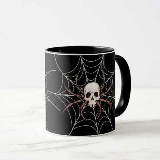 Spooky Halloween Skull Spider Web Mok (Voorkant rechts)