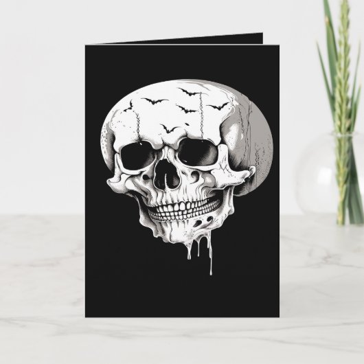 Spooky Halloween smeltend cranium met vleermuisbee Feestdagen Kaart (Voorkant)
