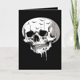Spooky Halloween smeltend cranium met vleermuisbee Feestdagen Kaart