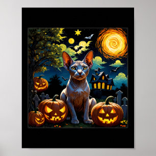 Spooky Halloween Sphynx Sterrennacht Poster