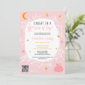 Spooky Halloween Spider web schattig roze baby sho Kaart (Staand voorkant)