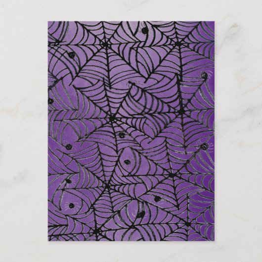 Spooky Halloween Spider Webs op Paarse Briefkaart (Voorkant)