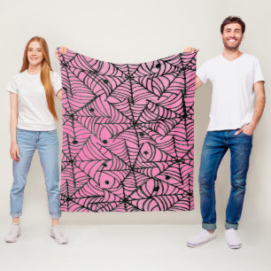 Spooky Halloween Spider Webs op Roze Fleece Deken