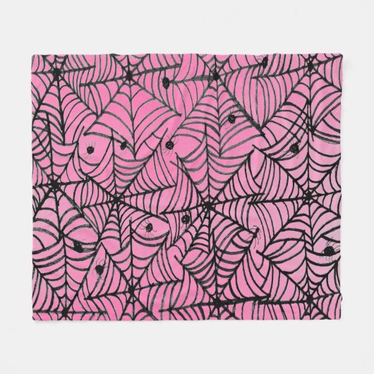 Spooky Halloween Spider Webs op Roze Fleece Deken (Voorkant (Horizontaal))