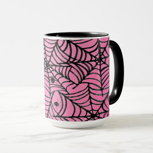 Spooky Halloween Spider Webs op Roze Mok (Voorkant rechts)