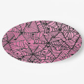 Spooky Halloween Spider Webs op Roze Papieren Bordje (Gekanteld)