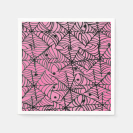 Spooky Halloween Spider Webs op Roze Servet