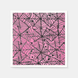 Spooky Halloween Spider Webs op Roze Servet