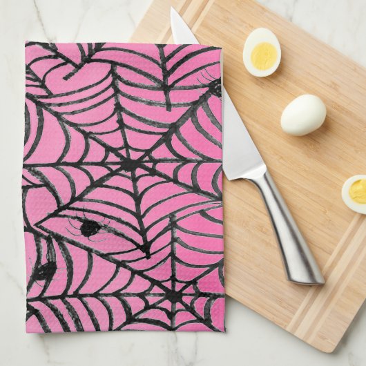 Spooky Halloween Spider Webs op Roze Theedoek (Quarter Fold)