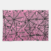 Spooky Halloween Spider Webs op Roze Theedoek (Horizontaal)
