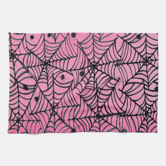 Spooky Halloween Spider Webs op Roze Theedoek (Horizontaal)