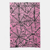 Spooky Halloween Spider Webs op Roze Theedoek (Verticaal)