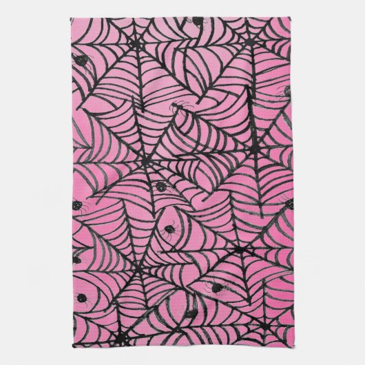 Spooky Halloween Spider Webs op Roze Theedoek (Verticaal)