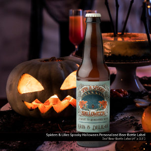 Spooky Halloween Spiders & Lily Victoriaans Vintag Bier Etiket