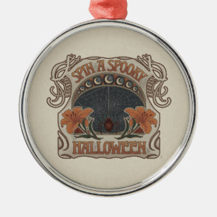 Spooky Halloween Spiders & Lily Victoriaans Vintag Metalen Ornament