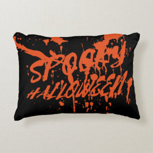 Spooky Halloween Splash Retro Rood Sinaasappel Hor Accent Kussen