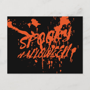 Spooky Halloween Splash Retro Rood Sinaasappel Hor Feestdagenkaart