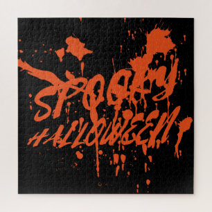Spooky Halloween Splash Retro Rood Sinaasappel Hor Legpuzzel