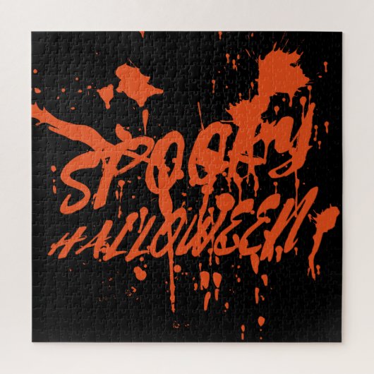 Spooky Halloween Splash Retro Rood Sinaasappel Hor Legpuzzel (Verticaal)