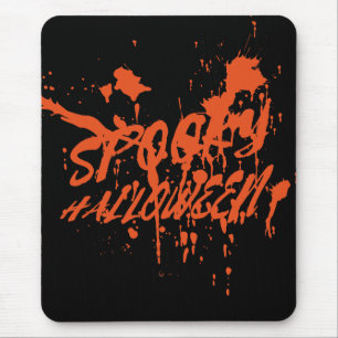 Spooky Halloween Splash Retro Rood Sinaasappel Hor Muismat