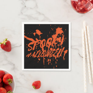 Spooky Halloween Splash Retro Rood Sinaasappel Hor Servet