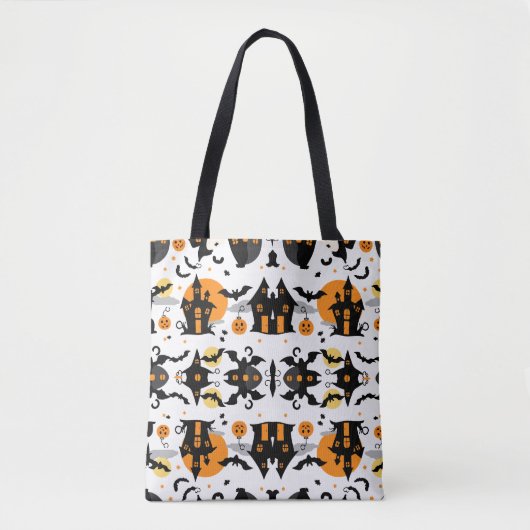 Spooky Halloween spookhuis en vleermuispatroon Tote Bag (Voorkant)