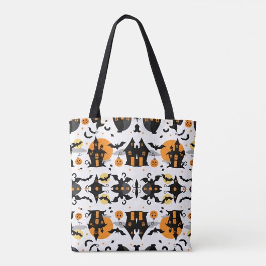 Spooky Halloween spookhuis en vleermuispatroon Tote Bag (Achterkant)